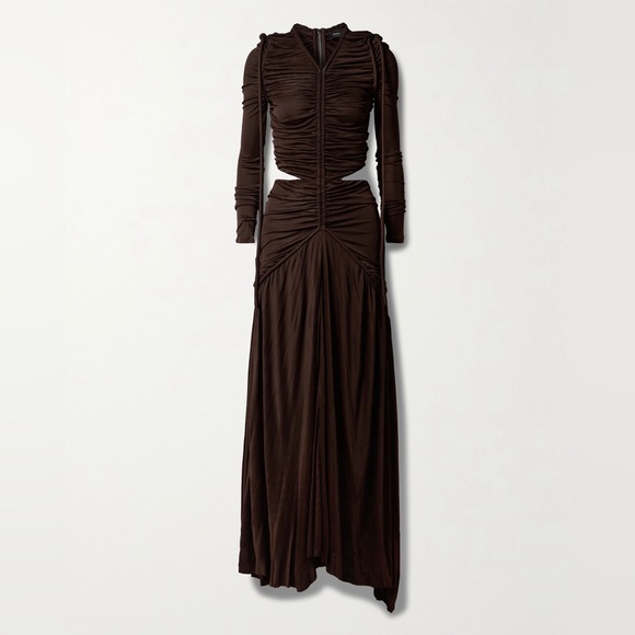 PROENZA SCHOULER Cutout Ruched Jersey Maxi Dress in Dark Brown - Picture 10 of 16